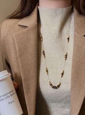 古婷美拉德咖色虎眼石项链高级感