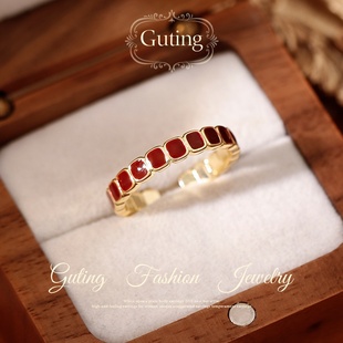 古婷安可拉红色开口戒指女小众设计尾戒轻奢高级感指环复古食指戒