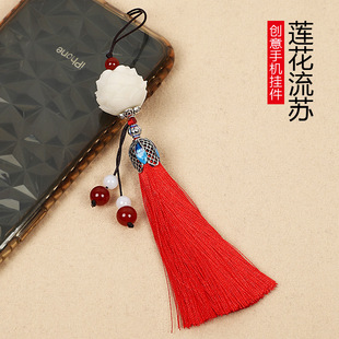莲花流苏手机挂件饰品女款吊坠手机壳链铃铛挂饰古风穗子直播货源