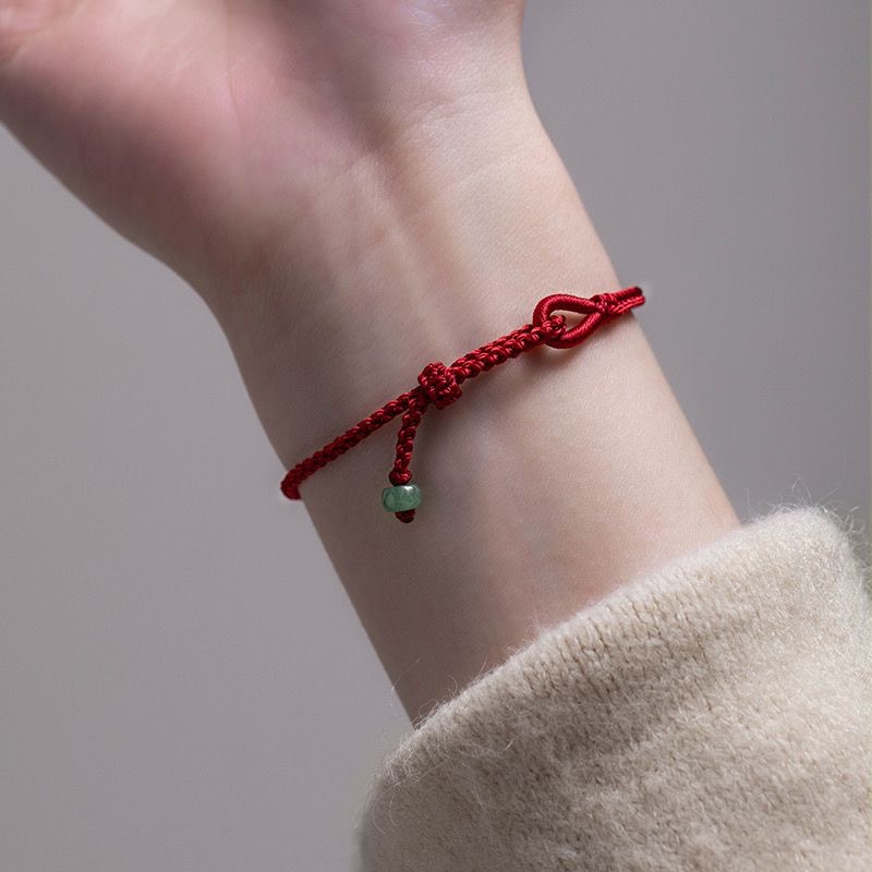 手工编织细款八股简约好运本命年红绳可调节翡翠转运珠情侣手绳