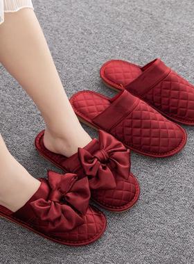 结婚拖鞋高级感新情侣婚嫁新郎新娘新婚陪嫁喜庆红色婚鞋一对轻奢