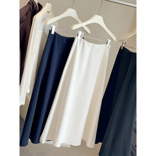 松紧腰仿羊绒高腰显瘦半身裙女秋冬25新款长裙垂感休闲A字中长裙