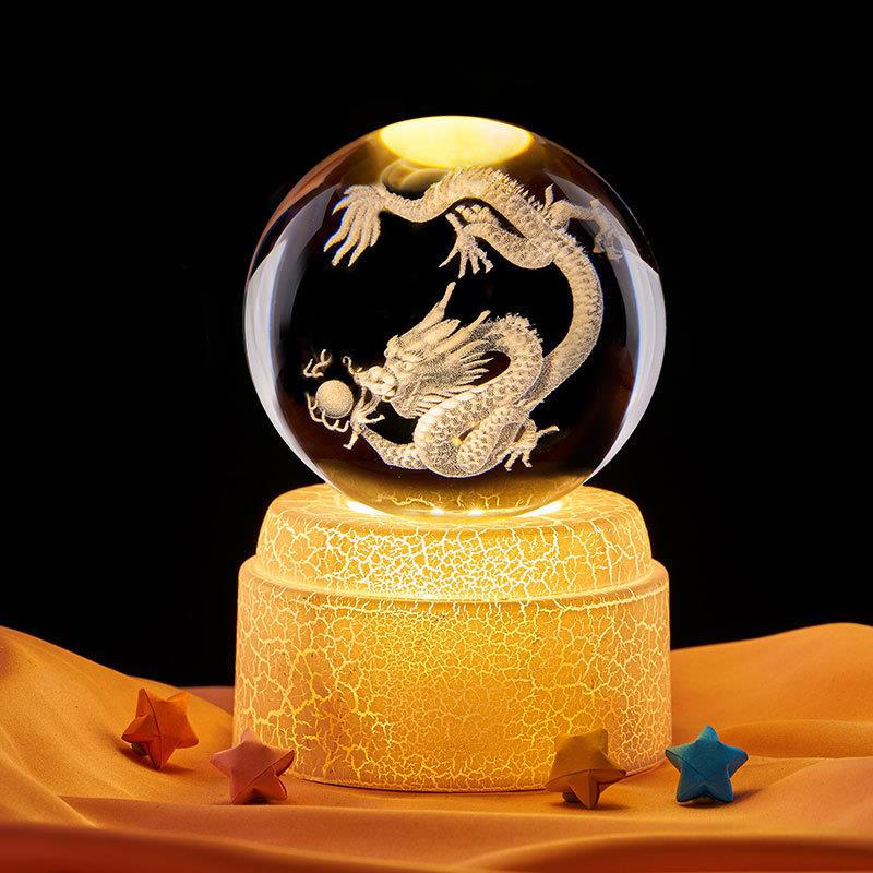 甄选12生肖发光水晶球小夜灯十二生肖桌面摆件生日礼物