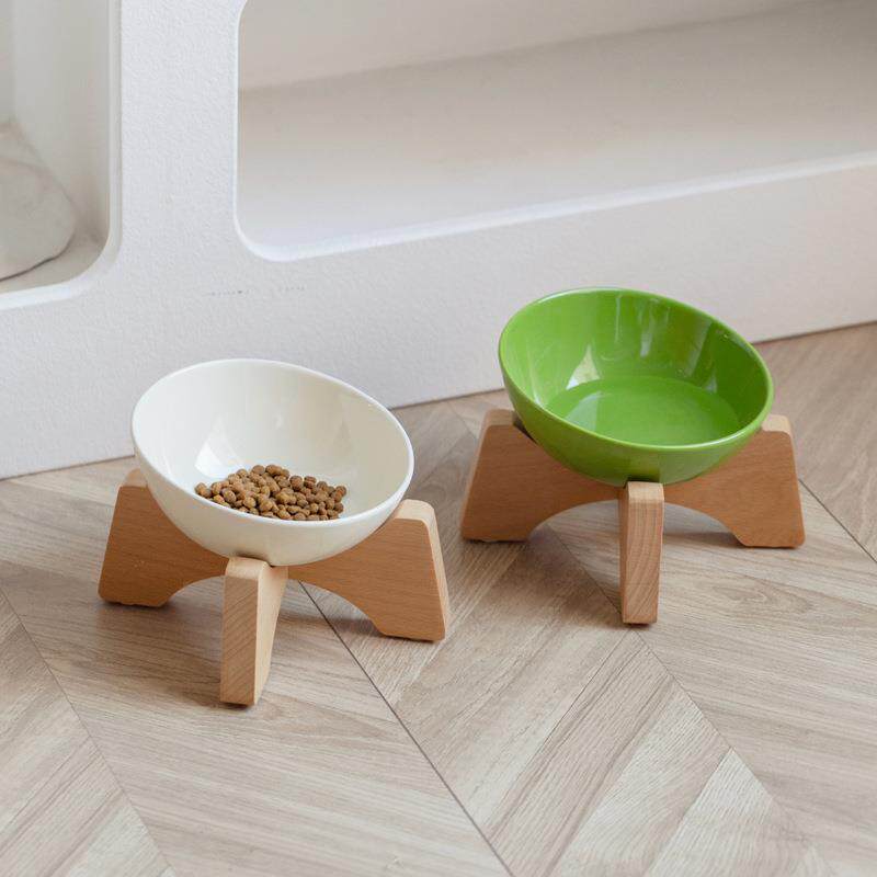 高颜值猫碗陶瓷宠物猫咪饭碗猫粮碗餐具食具小食盆护颈喝水斜口碗