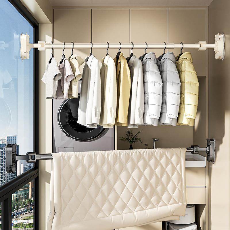 源头工厂吸盘晾衣架阳台伸缩晾衣杆家用免打孔晒衣服被子神器