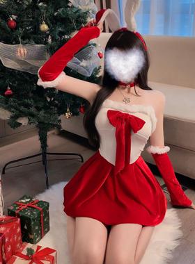 情侣约会*圣诞节穿搭带胸垫cos性感红色睡裙外穿战袍抹胸圣诞套装