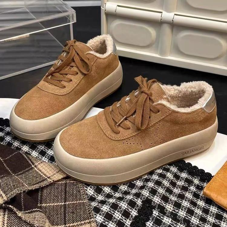 欧洲站圆头皮毛一体雪地靴女2025秋冬厚底内增高短靴加绒毛毛棉鞋