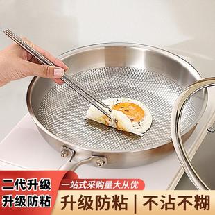 无涂层316不锈钢平底锅家用不粘锅食品级加厚电磁炉专用牛排煎锅