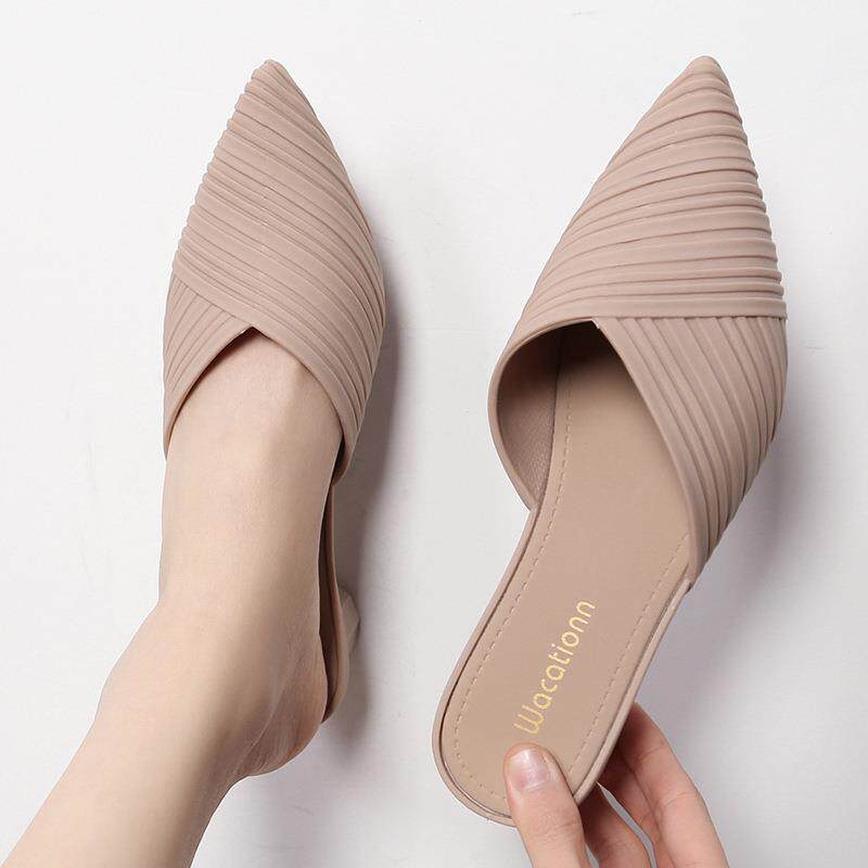 网红高跟增高凉拖鞋女夏包头半拖时尚休闲百搭尖头防滑加厚一字拖