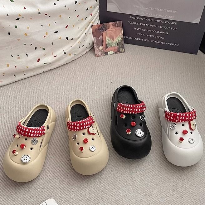 可爱卡通立体苹果厚底洞洞鞋女外穿2025年夏季新款舒适防滑凉拖鞋