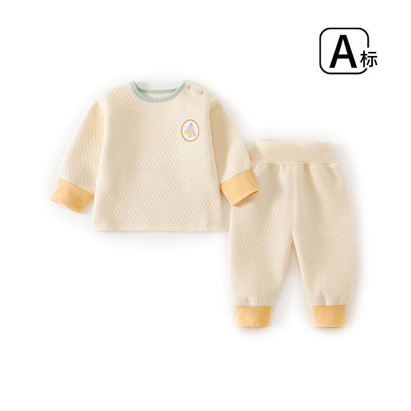 宝宝三层夹棉保暖套装1-3岁宝宝高腰护肚套装宝宝纯棉秋冬衣服