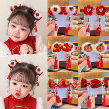 女童新年头饰儿童中国风发夹唐装宝宝婴儿拜年服过年红色喜庆发饰