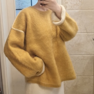 LM家高品 大牌慵懒风撞色压线两面穿羊毛羊绒拉毛毛衣 26年春款
