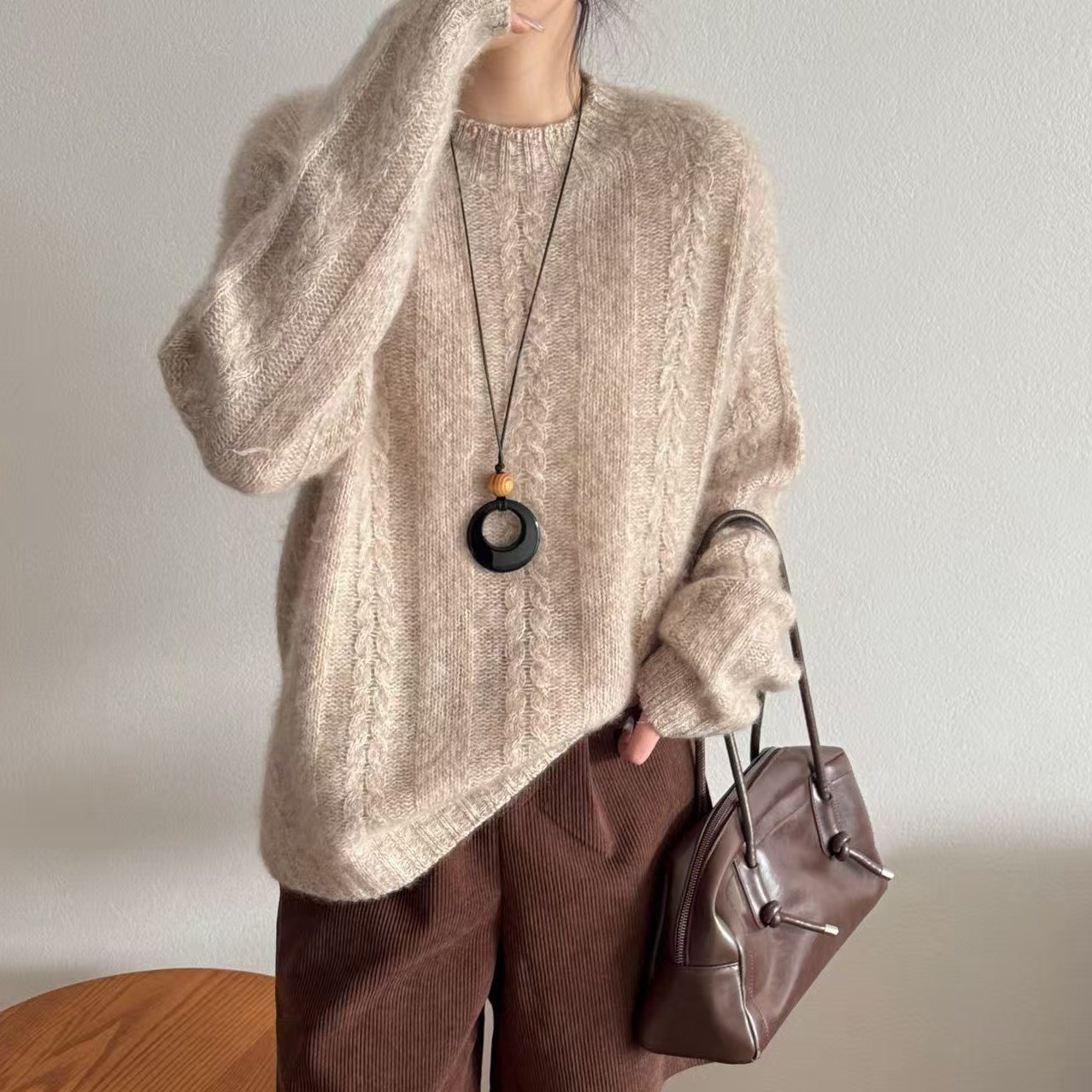 LM家高品  新年新衣复古氛围感穿搭低调全羊毛夹花纱线麻花毛衣,女装/女士精品,毛针织衫,淘宝优惠券,粉丝福利购,淘宝优惠卷