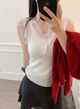 LM家高品  秋冬新品V领开衫百搭神器蕾丝边60支精仿羊毛针织背心