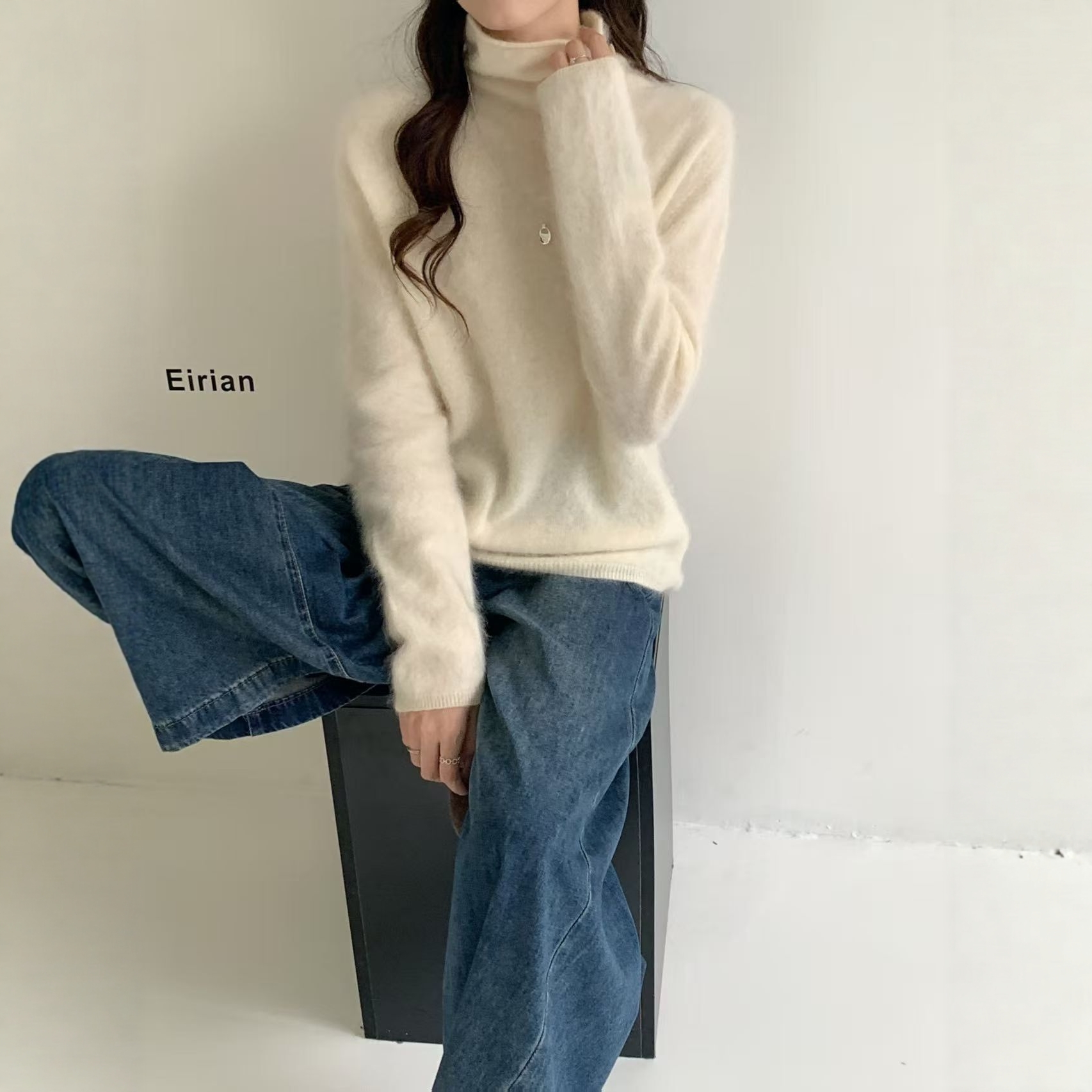 LM家高品  秋冬新品时尚百搭温柔慵懒风堆堆领羊毛拉毛针织衫毛衣