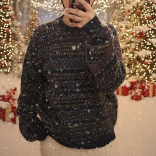 LM家高品  新年新衣时尚慵懒风超绝氛围感复古费尔岛蚕丝羊毛毛衣