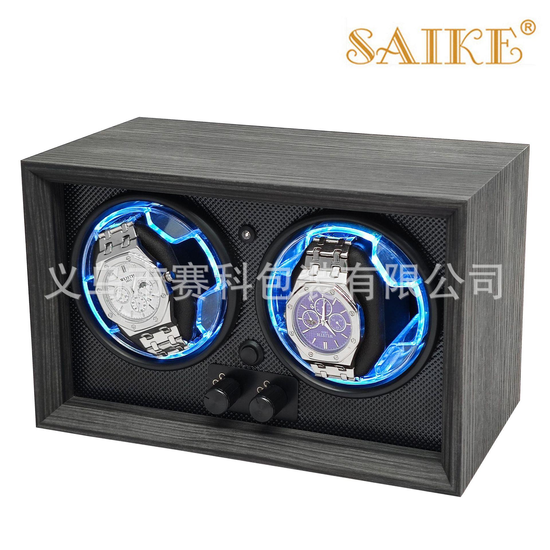 现货黑檀纹木质全智能主动静音双表位机械手表自动摇表器上链