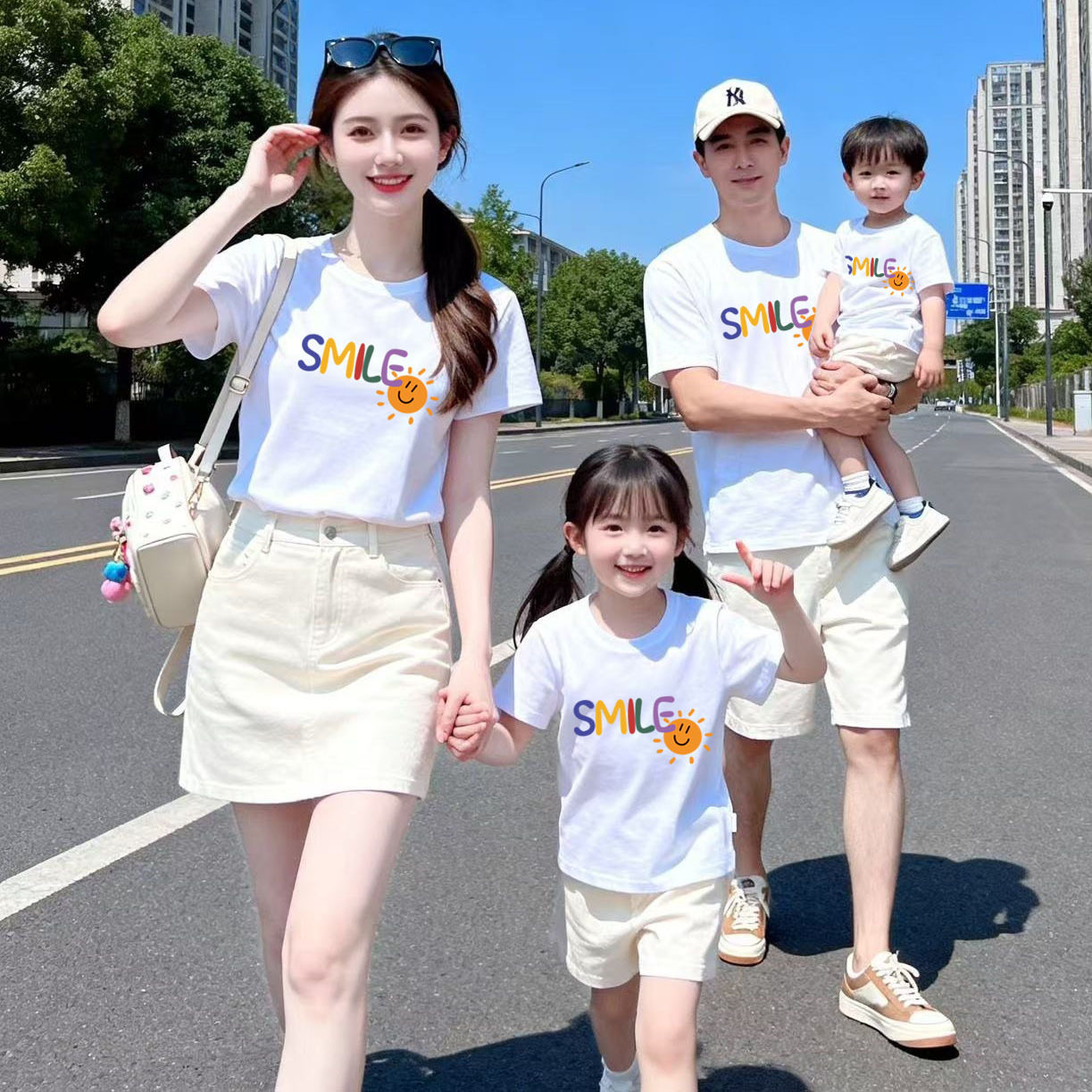 小太阳活力亲子装白色t恤