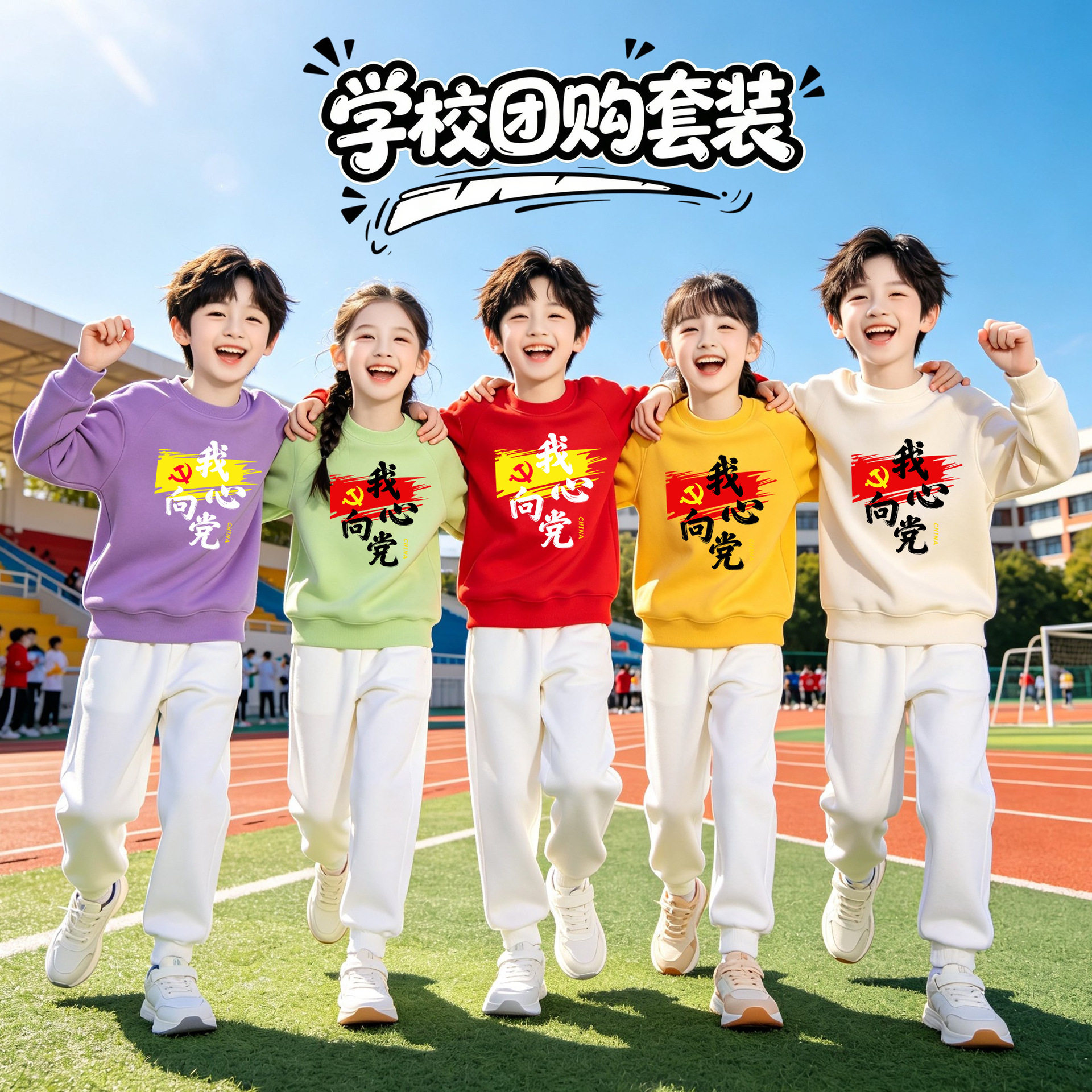 学生校服白卫衣套装运动会表演