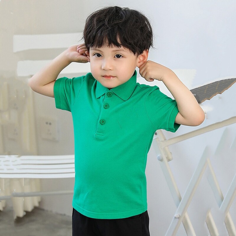 男童Polo短袖儿童翻领t恤夏季韩版纯棉女童绿色上衣夏装童装半袖
