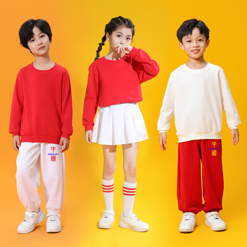 国庆节儿童爱国衣服小学生啦啦队演出服装童红色套装女童运动装