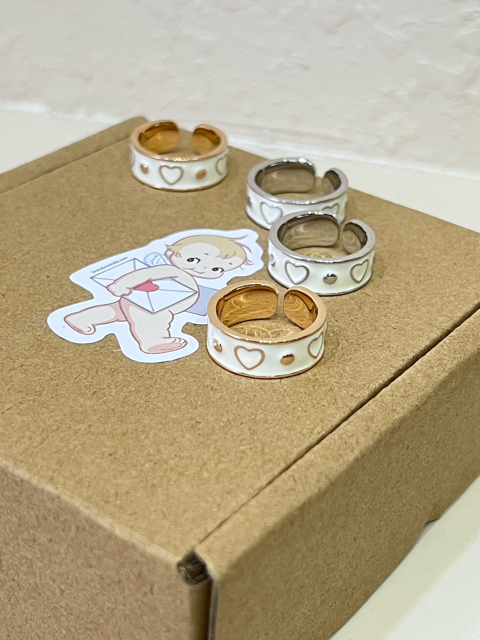 BM风纯银简约百搭爱心珐琅戒指女ins风气质开口可调节指环