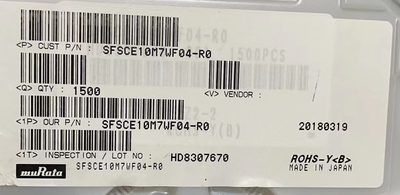 SFSCE10M7WF04R0 107MHZ 通讯设备贴片陶瓷滤波器