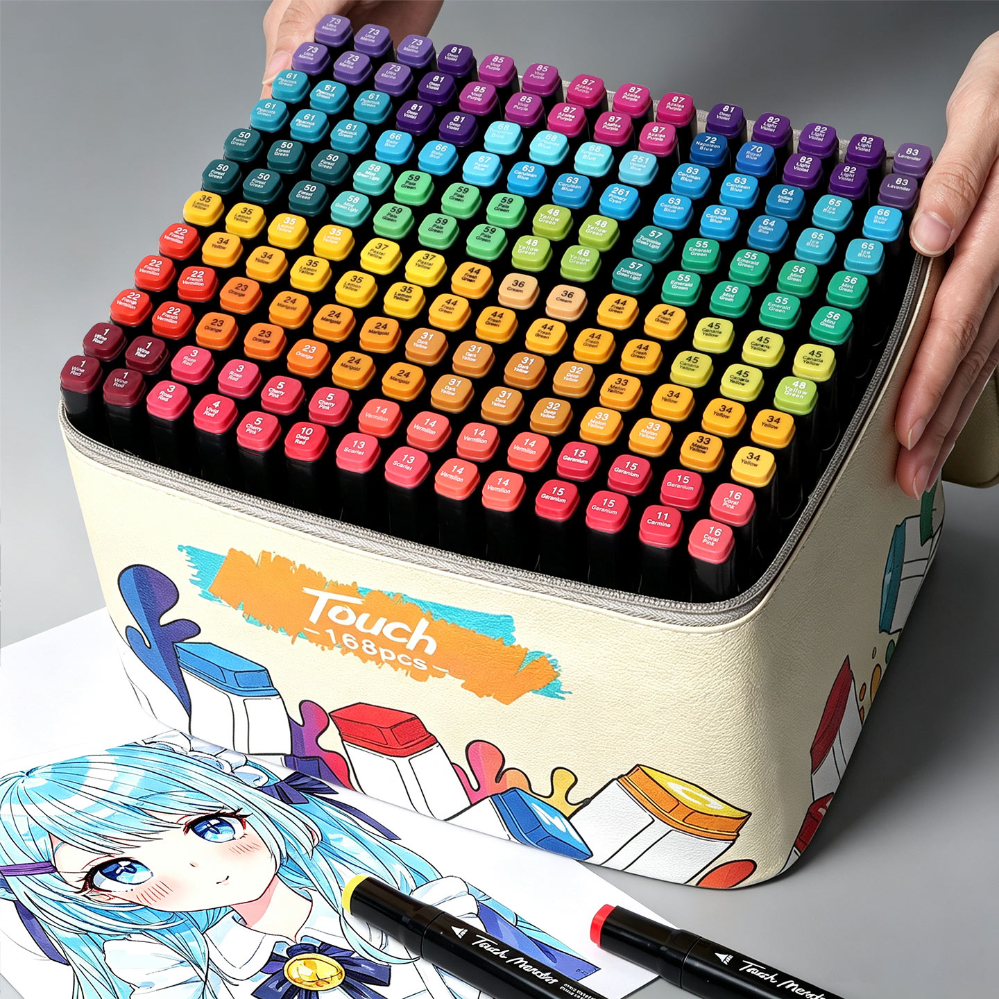 礼袋装正品touch马克笔学生专用美术小学生儿童双头油性水彩笔画笔套装可加墨手绘动漫速干60/80色120色204