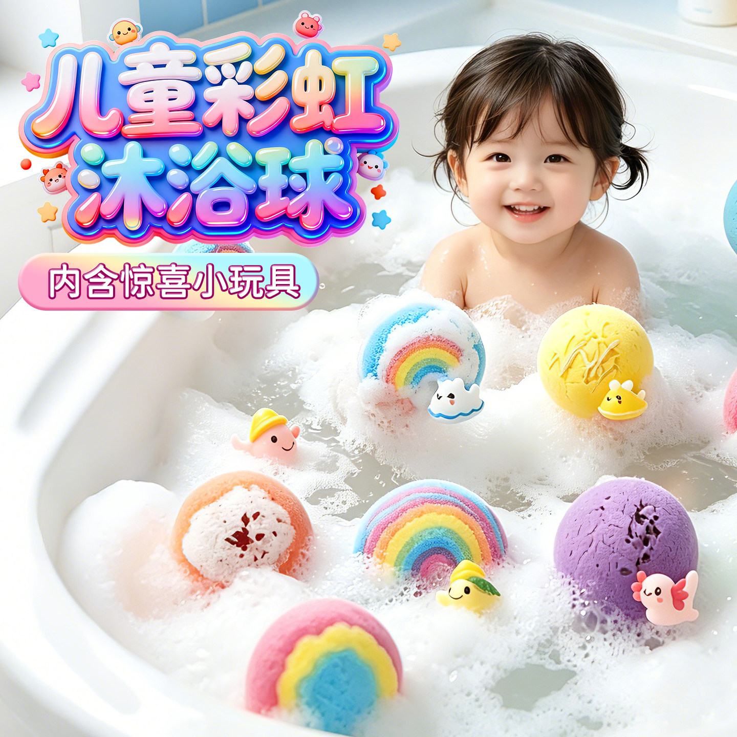 儿童彩虹沐浴球宝宝洗澡泡澡玩具婴儿戏水浴球带卡通海洋生物公仔