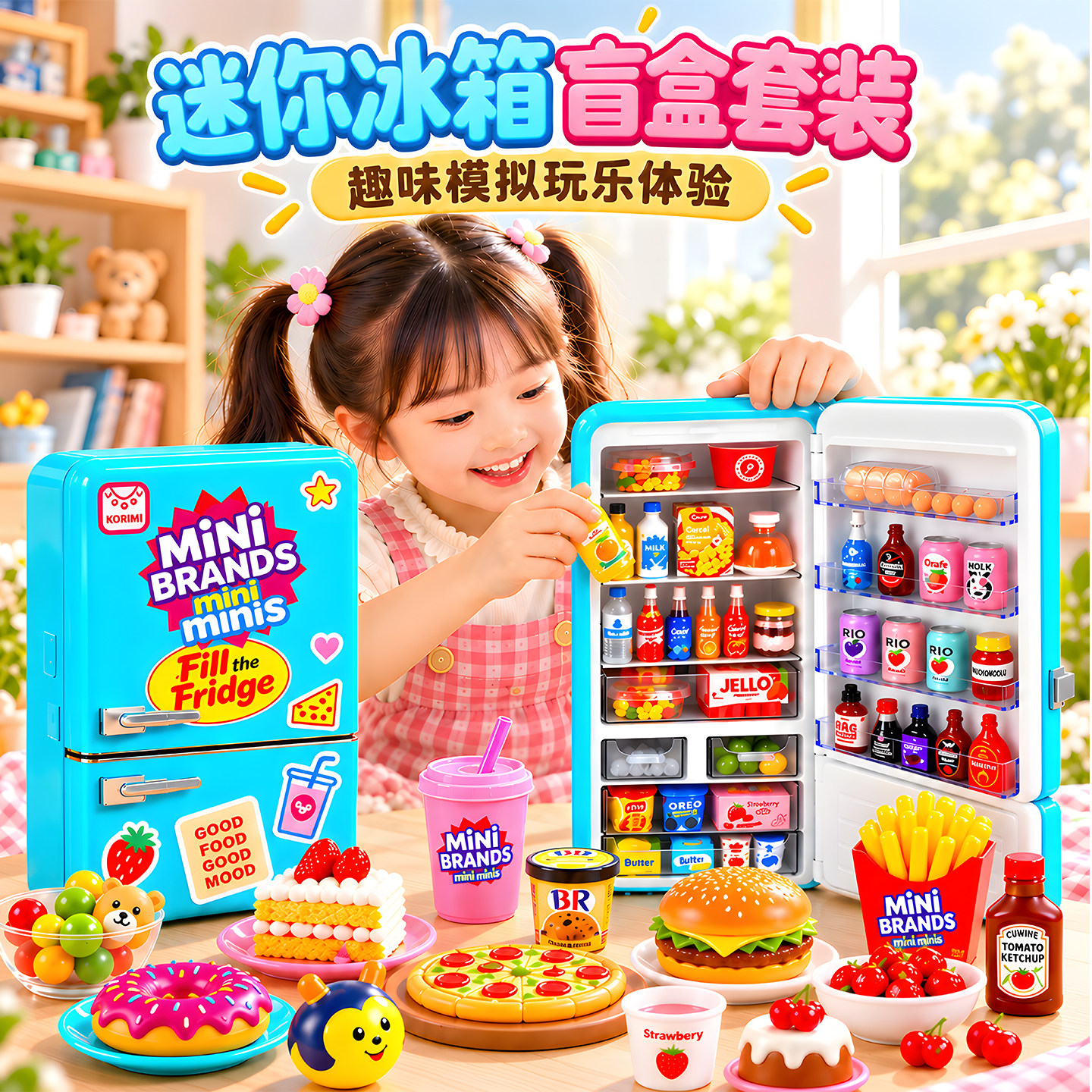 mini微缩迷你冰箱盲盒套装儿童仿真美食食玩惊喜球摆件女生日礼物