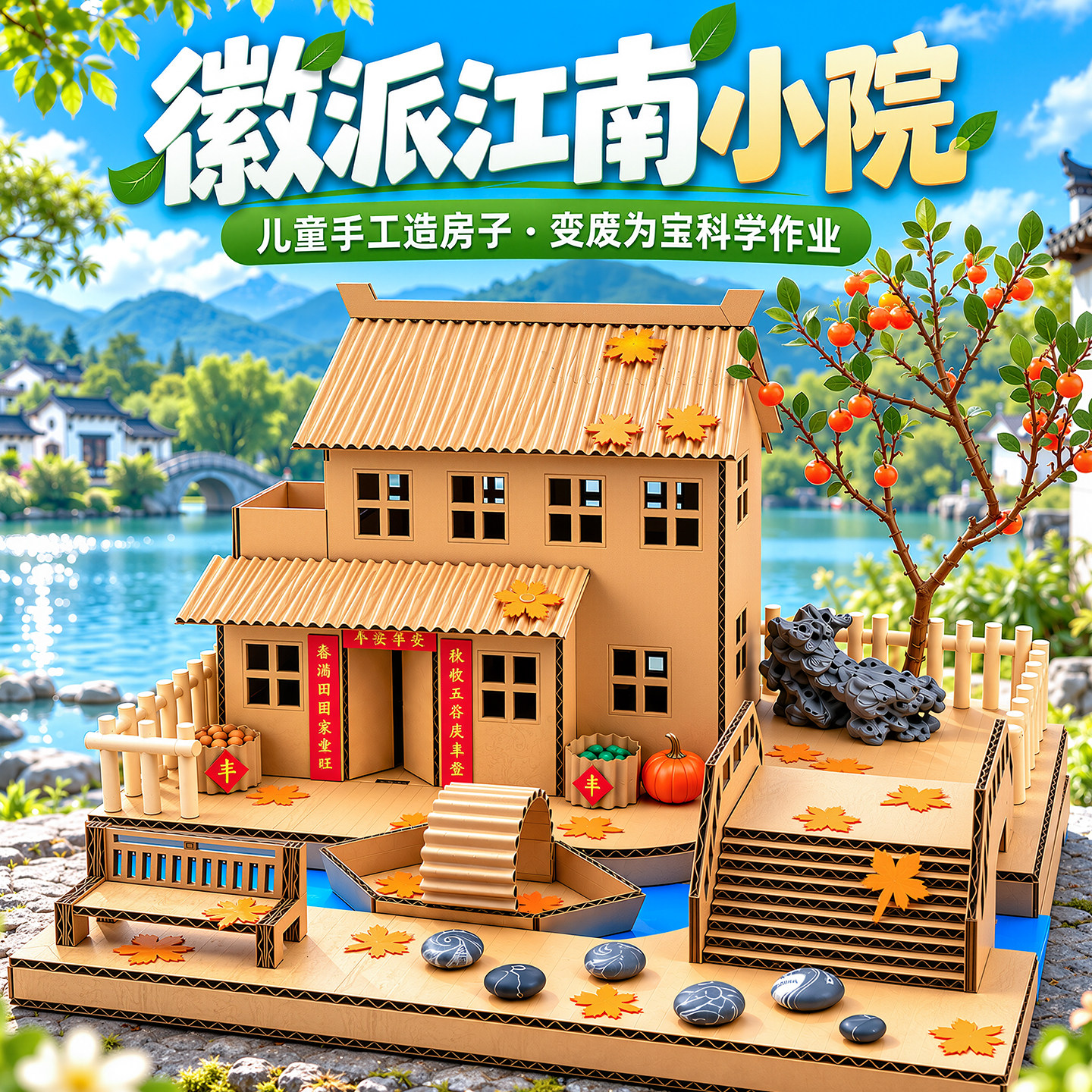 江南小院手工房子材料包diy制作益智二年级科学作业纸板建筑模型