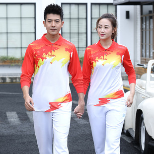 秋冬羽毛球运动服套装广播体操服广场红色舞工间操健身操男女长袖