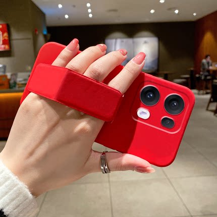 适用于OPPOReno15手机壳14/13/12Pro纯色磁吸支架Reno11/10Pro折叠腕带Reno9/8/7SE/6全包防摔中国红硅胶