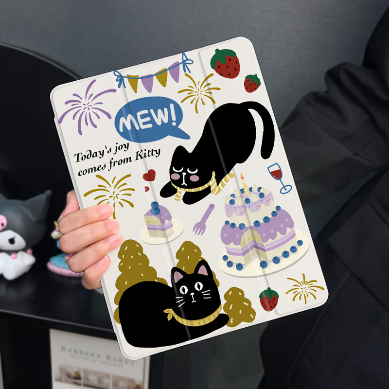 围巾黑猫适用于ipadair5保护套苹果2022平板mini6防摔第十代平板壳ipad9硅胶带笔槽10新款2019全包2017mini4