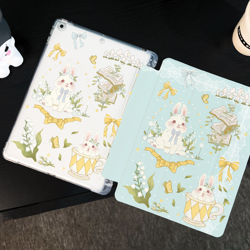 漂亮兔子适用于ipadair5保护套苹果2022平板mini6防摔第十代平板壳ipad9硅胶带笔槽10新款2019全包2017mini4
