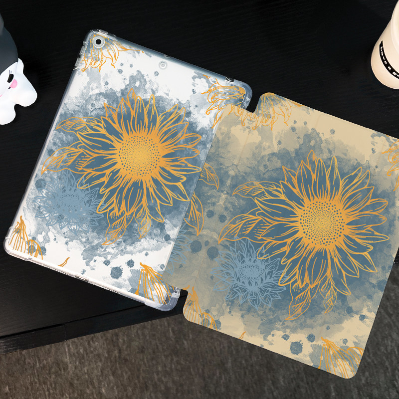 文艺花朵适用于ipad保护套ipad9平板壳2022苹果air5/4/3新款第九代笔槽10.2硅胶pro11全包mini6防摔迷你5三折
