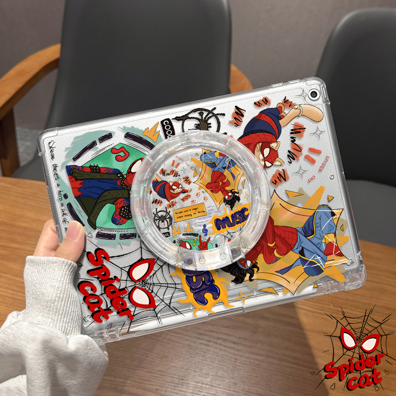适用于ipadair5保护套漫画蜘蛛苹果air5/4/3带支架2022新款pro11平板mini6/5高透单面第9代亚克力10.2旋转10