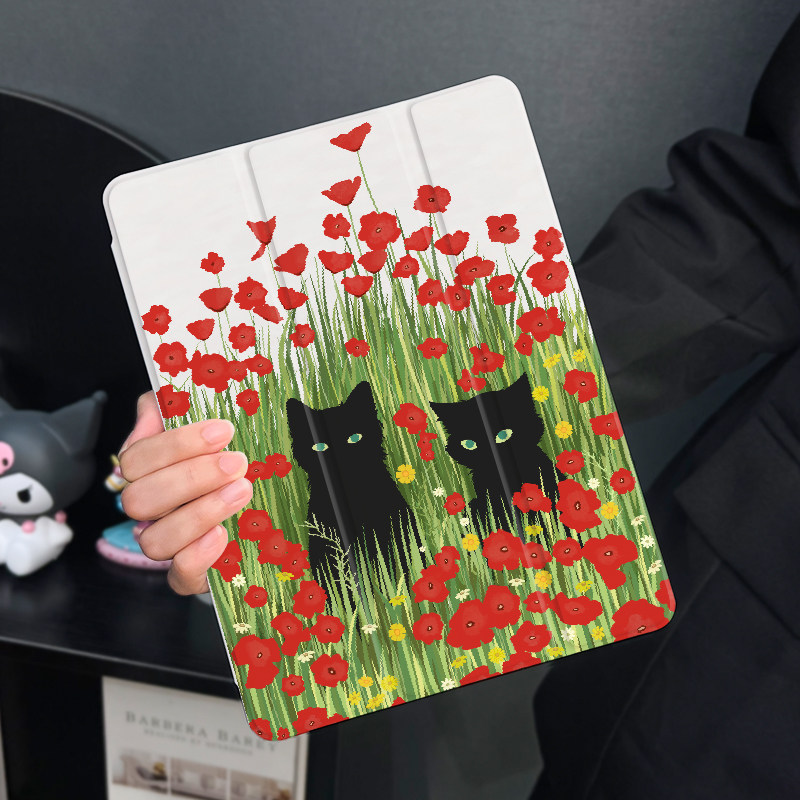 惬意黑猫适用于ipadair5保护套苹果2022平板mini6防摔第十代平板壳ipad9硅胶带笔槽10新款2019全包2017mini4