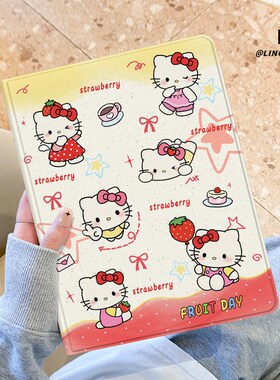 适用于联想小新pad保护套草莓凯蒂2025新款padplus平板电脑带笔槽11寸书本式10.6寸蚕丝纹散热PAD全包边防摔