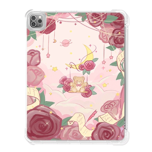 【送钢化膜】适用于ipad10保护套2022新款air5/2平板壳mini6/4笔槽第9代九2018透明pro11玫瑰小熊苹果Air4软