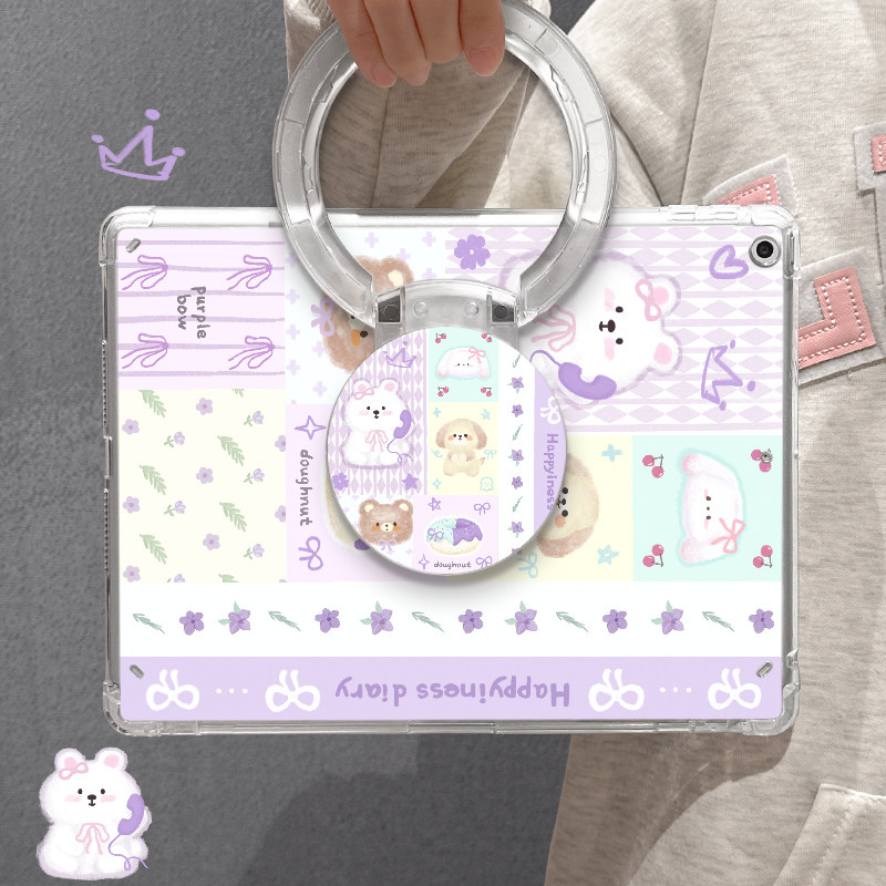 适用于ipad保护壳紫色碎花mini6亚克力air5带支架2021第9代女2022新款平板套迷你5横竖10.2苹果旋转高透单面