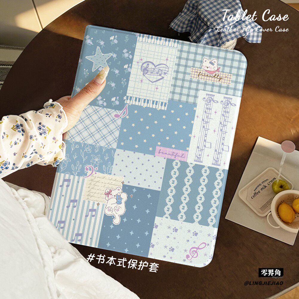 适用ipad保护壳格子小猫2025新款Air8平板套10.9英寸苹果iPadPro书本式mini7硅胶10.2防摔98十代全包2018笔槽