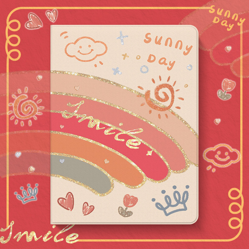 适用于ipad保护套iPadAir5新款ipad10笔槽ipadpro保护壳air4彩虹ins风2022蚕丝纹mini6苹果平板12.9可爱防摔