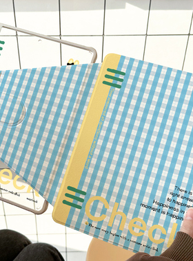 蓝色方格适用于ipadpro保护套2025新款笔槽air6平板壳360旋转11寸苹果Air5第ipad9十亚克力防弯摔10.2寸mini6