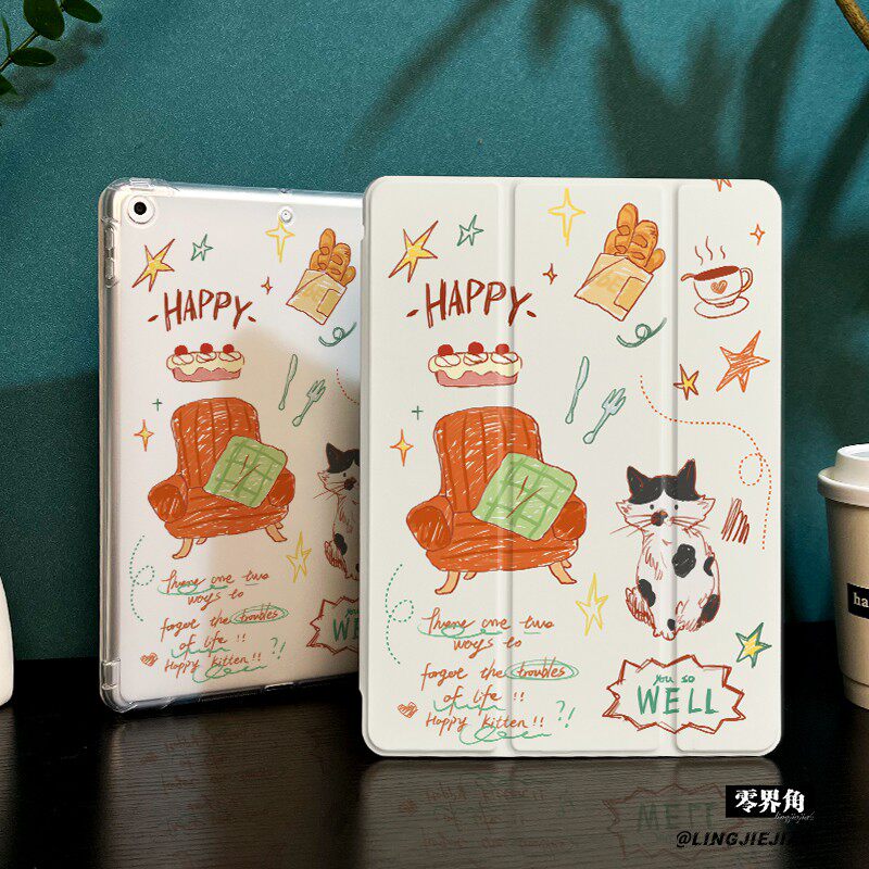 小猫涂鸦适用于ipadmini7保护壳ipad10/9平板壳2025苹果air6/4/3新款九代带笔槽13寸硅胶pro11全包mini6迷你5