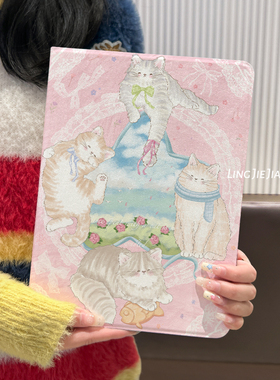 适用于ipad保护壳air5/4/3平板套2022/21/20粉嫩猫咪5/6九代新款10.2英寸书本式带笔槽pro11苹果mini45硅胶软