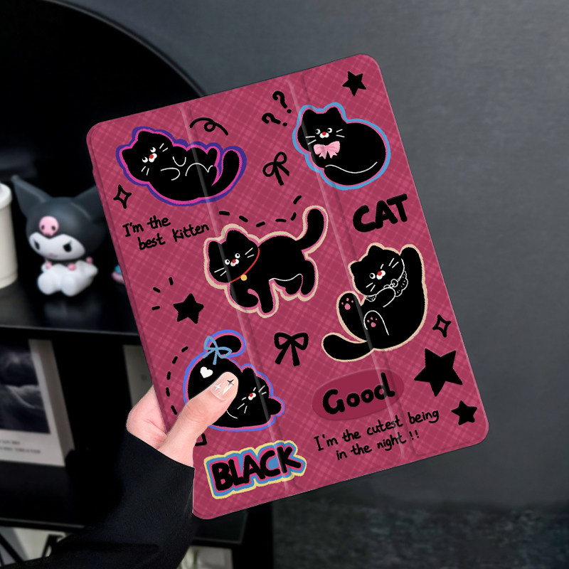 描边小猫适用于华为matepad10.4保护套带笔槽2025新款matepadpro10.8保护壳硅胶11寸全包软边荣耀平板7三折式