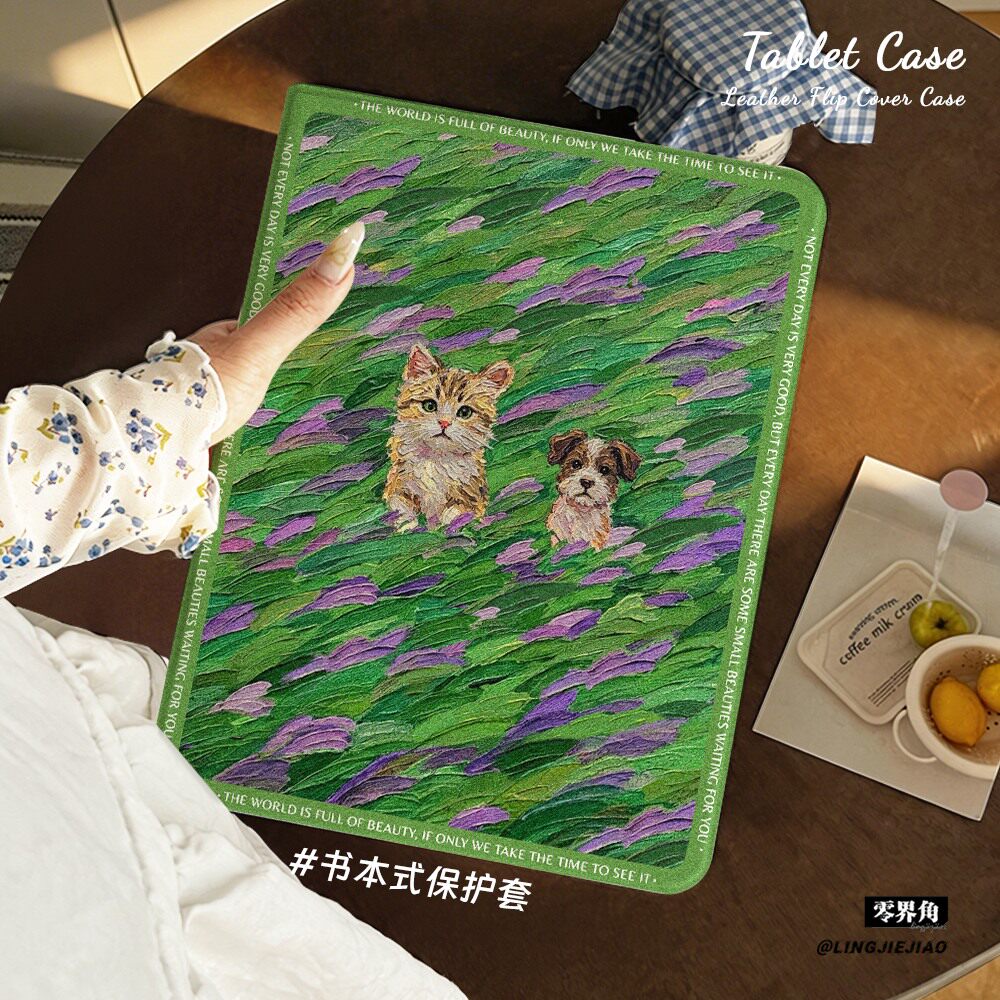 适用ipad保护壳油画猫狗2025新款Air8平板套10.9英寸苹果iPadPro书本式mini7硅胶10.2防摔98十代全包2018笔槽
