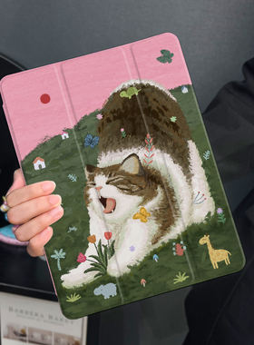猫猫犯困适用于ipadair5保护套苹果2022平板mini6防摔第十代平板壳ipad9硅胶带笔槽10新款2019全包2017mini4